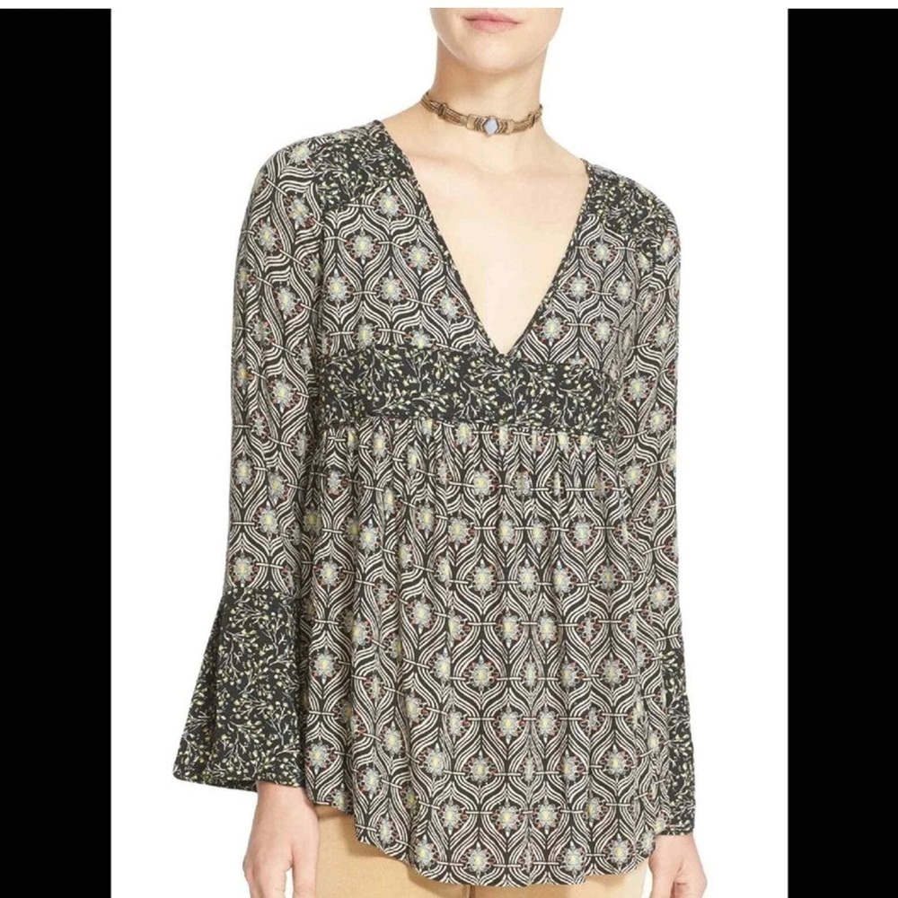 Free People Rolling Hills Bell Sleeve Deep V-Neck Tunic Top Size S/P